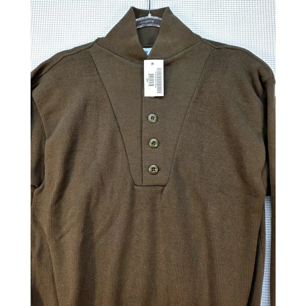 VTG US Military DSCP Brown 5 Button Henley Sweater Large Garrison NWT Deadstock
